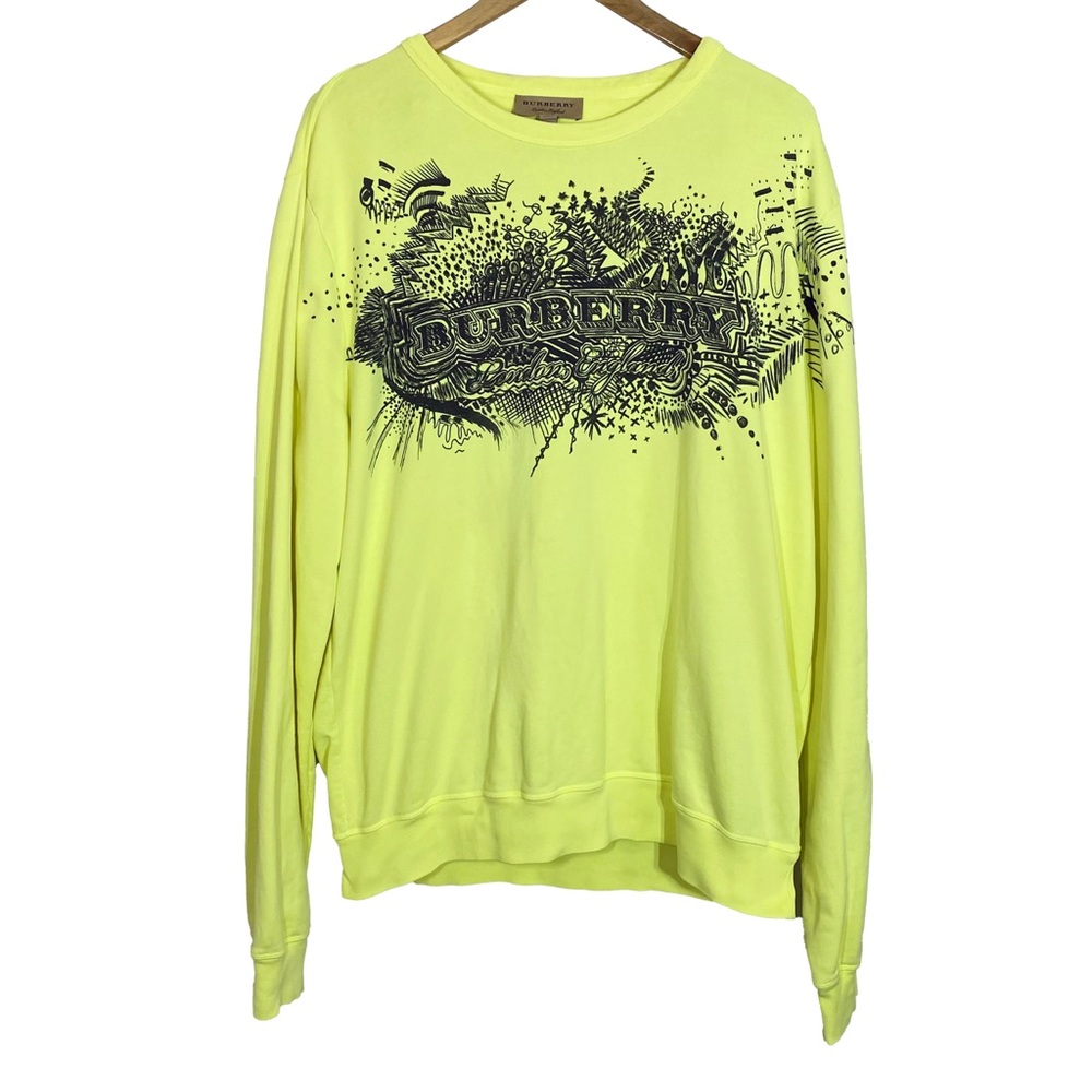 Burberry Neon Yellow Doodle Graphic Sweatshirt Women’s XL Authentic